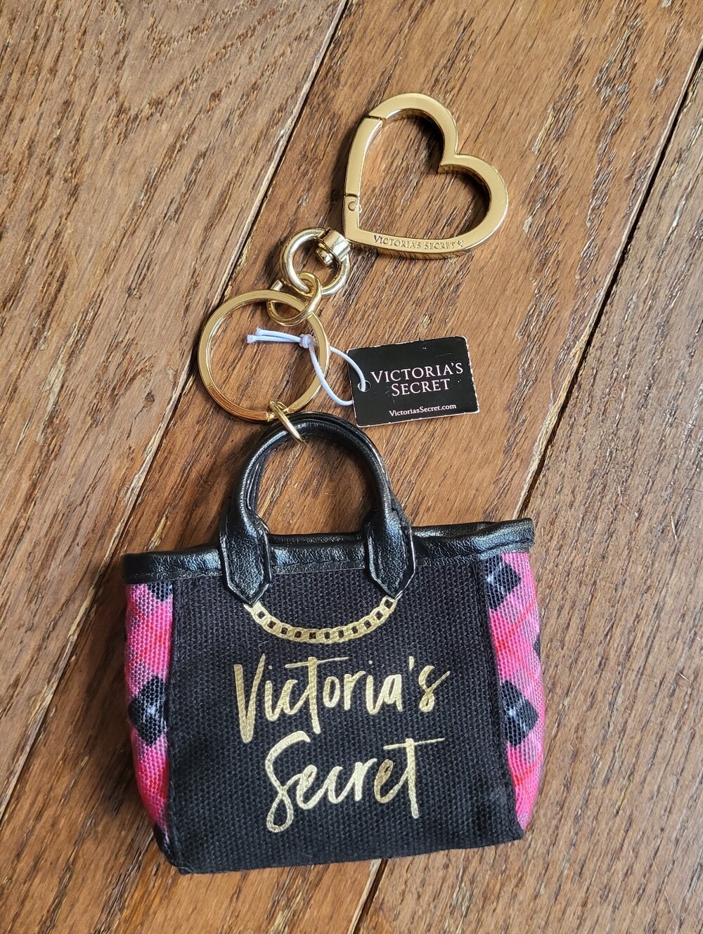Victoria’s Secret Mini City Tote Keychain Bag Charm Goldtone Hardware